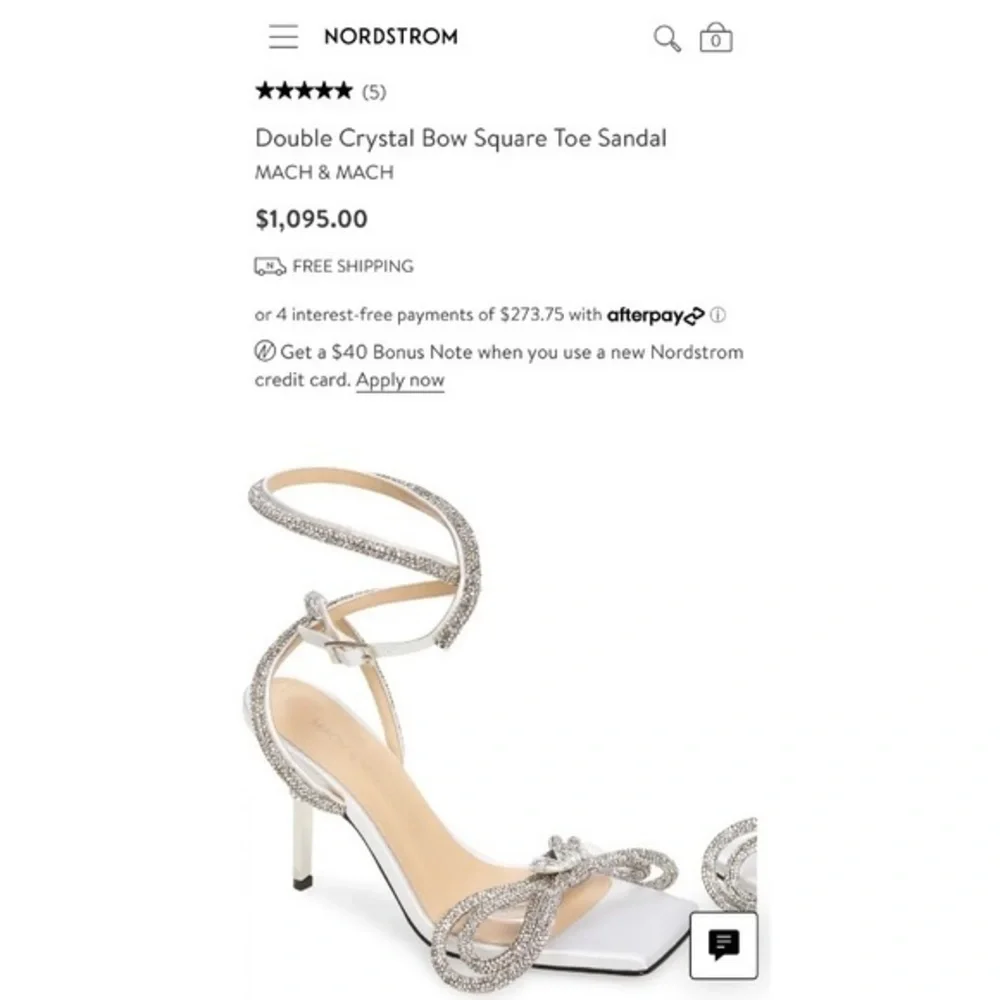 New Mach & Mach Double Crystal Bow Square‎ toe sandal size 36.5EU